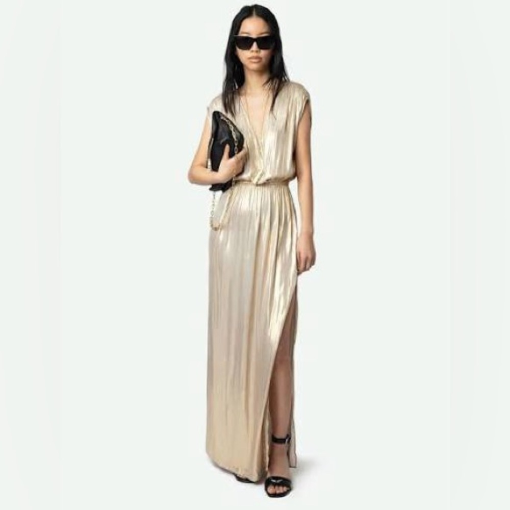 ZADIG&Voltaire Ritmic satin maxi dress light gold Large NWT